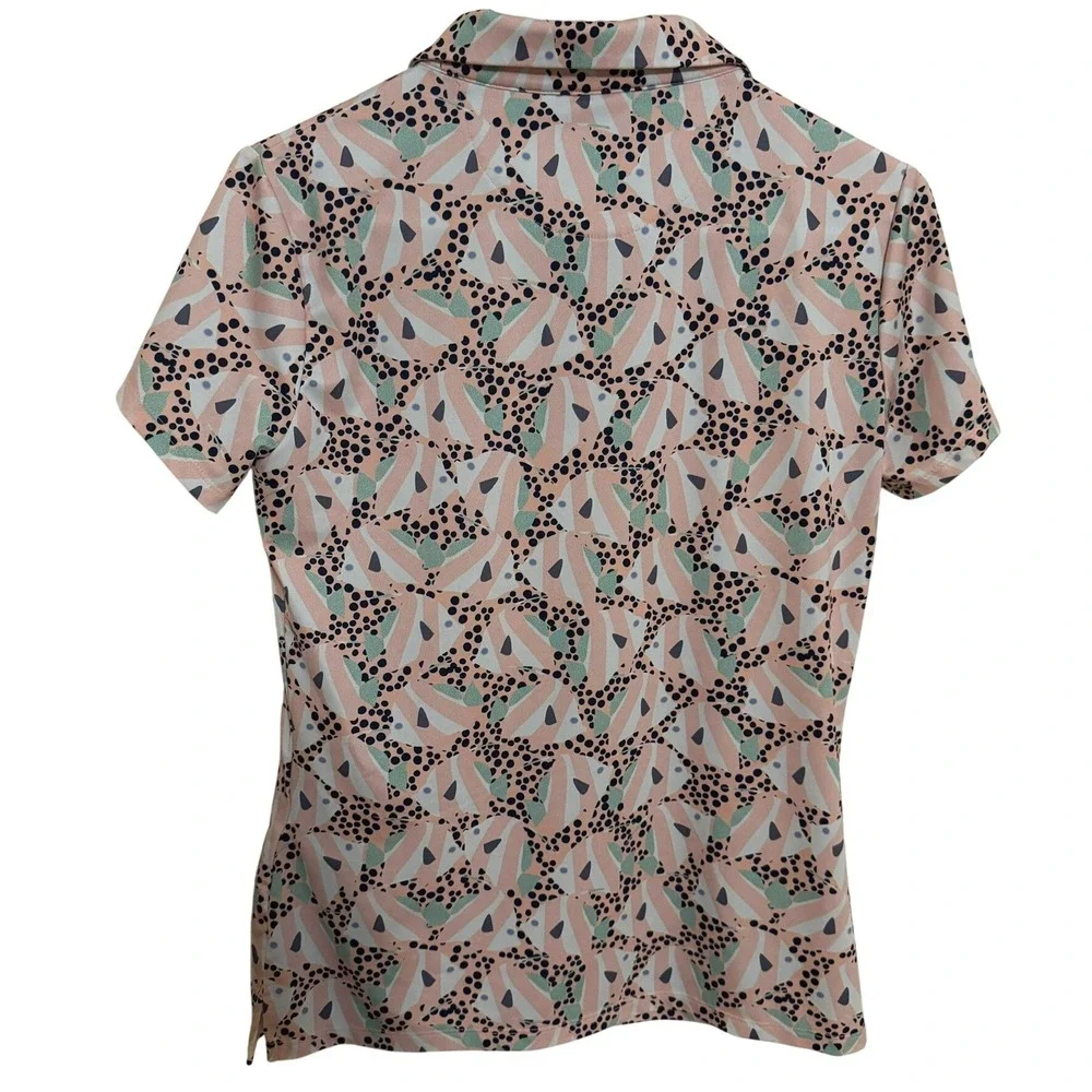 Bad Birdie Polo Top Women's Medium Golf Fish Polka Dot Full Graphic Activewear